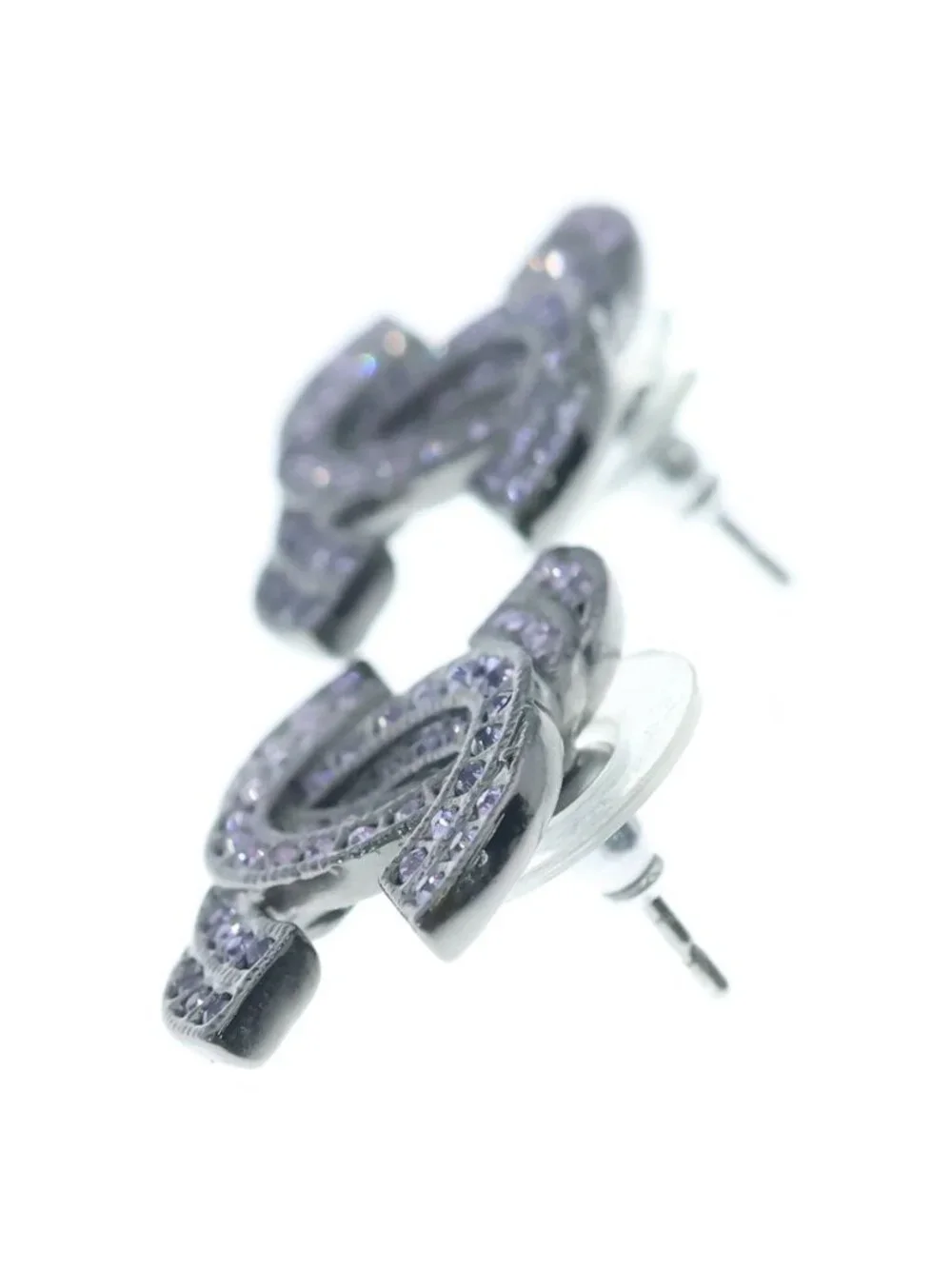 Chanel CC Logo Earrings Purple Silver Rhinestone